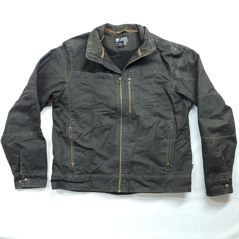 Kuhl Burr Jacket Mens XL Brown Vintage Patina Dye Lined Waxed Canvas
